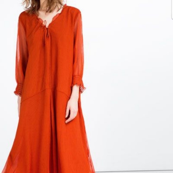 Zara | Dresses | Zara Orange Loose Flowy Maxi Dress | Poshmark